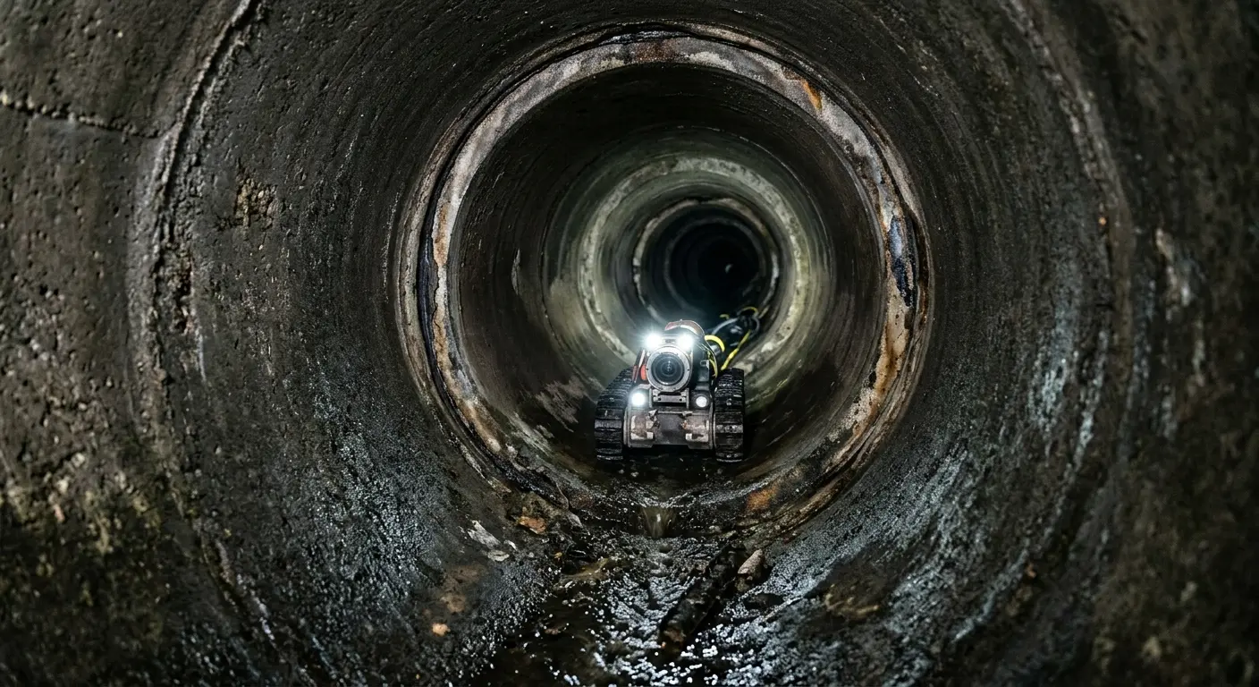 Robotic sewer camera inspecting pipe interior for Sewer Line Cleaning in La Mesa